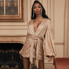 Load image into Gallery viewer, 2020 Spring New Sequined Long Sleeve Deep V Neck Mini Dress Women Autumn Celebrity Runway Evening Party Sexy Nightclub Vestidos