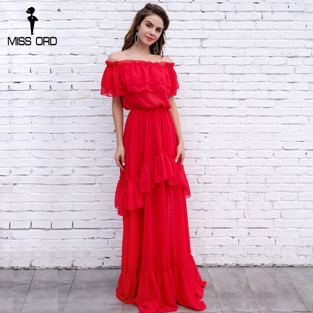 Missord Off the Shoulder  Ruffles Maxi Dress.