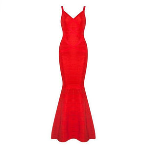 Red Bandage V-Neck Evening Maxi Dress.