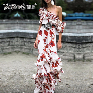 TWOTWINSTYLE Floral Off Shoulder Maxi Dress.