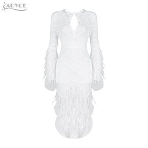 ADYCE Women Bandage Feather Dress.