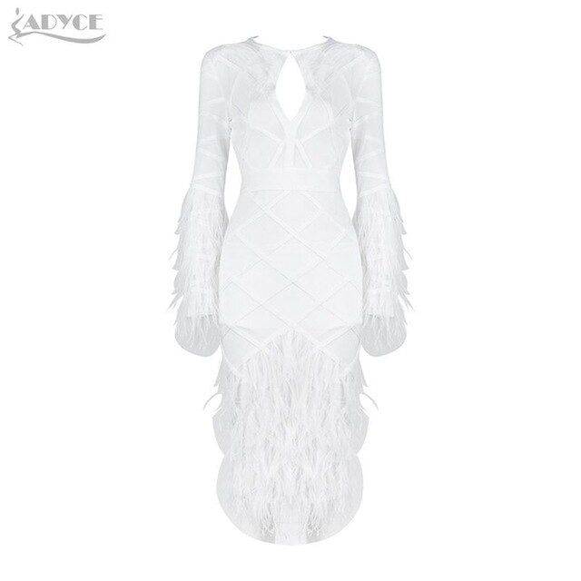 ADYCE Women Bandage Feather Dress.