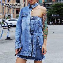 Load image into Gallery viewer, TWOTWINSTYLE Denim Lapel One Shoulder Women&#39;s Dress.