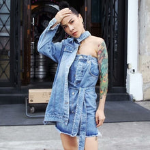 Load image into Gallery viewer, TWOTWINSTYLE Denim Lapel One Shoulder Women&#39;s Dress.