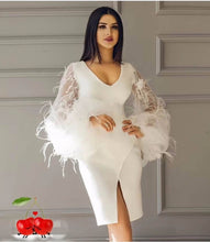 Load image into Gallery viewer, DEIVE TEGER Lantern Sleeve Tassels &amp; Feathers Dress.