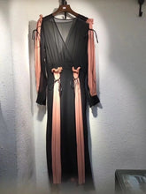 Load image into Gallery viewer, TWOTWINSTYLE Pleated V Neck High Waist Lantern  Sleeve Patchwork Dress.