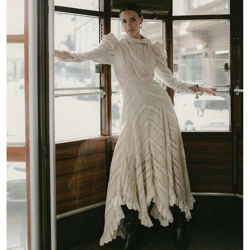 Svoryxiu r Elegant Runway Maxi Dress With  Puff Sleeves & Lace Embroidery.