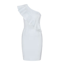 Load image into Gallery viewer, INDRESSME White One Shoulder Bandage Dress With Ruffles.