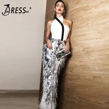 Load image into Gallery viewer, INDRESSME New Halter  Sequin With Feathers Long Party Dress.