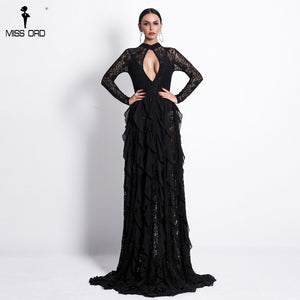 Missord Black Long Elegant Lace See Through Bodycon Dress.