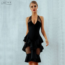 Load image into Gallery viewer, Adyce Black Bodycon y Ruffles &amp; Lace Party Dress.