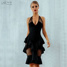 Load image into Gallery viewer, Adyce Black Bodycon y Ruffles &amp; Lace Party Dress.