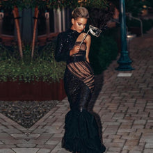 Load image into Gallery viewer, Adyce Bandage Black Lace &amp; Sequin Maxi Dress.