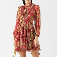 Load image into Gallery viewer, TWOTWINSTYLE Casual Print Backless, Lantern Sleeve Ruffles Mini Dress.