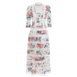 TWOTWINSTYLE Vintage Print High Waisted  Midi Dress.