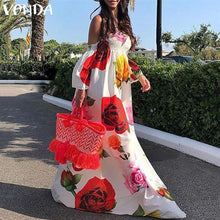 Load image into Gallery viewer, VONDA Bohemian Floral Print Maxi Summer Beach Off The Shoulder Dress.