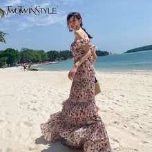 Load image into Gallery viewer, TWOTWINSTYLE Print Beach  Maxi Pleated Dress.