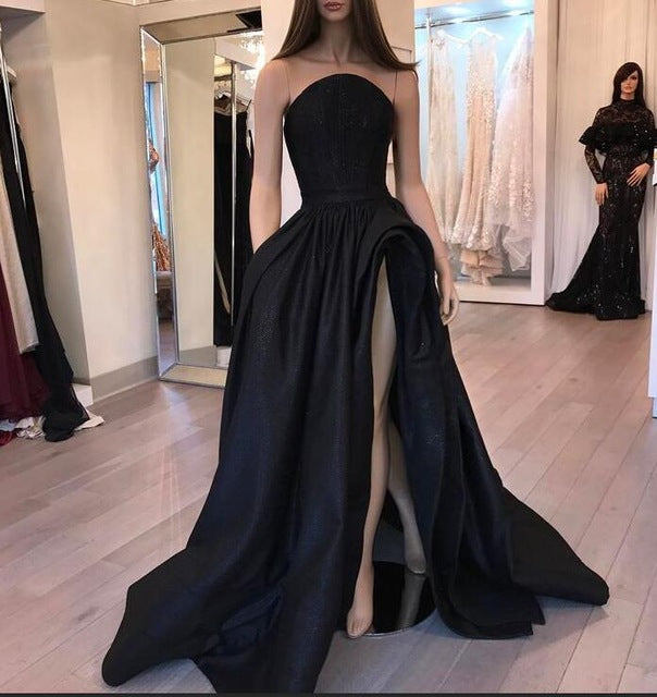 Black  Ball Gown withTrain Evening Dresses.