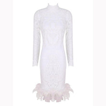 Load image into Gallery viewer, Bandage  White  Sequin &amp; Feather Mini Dress.