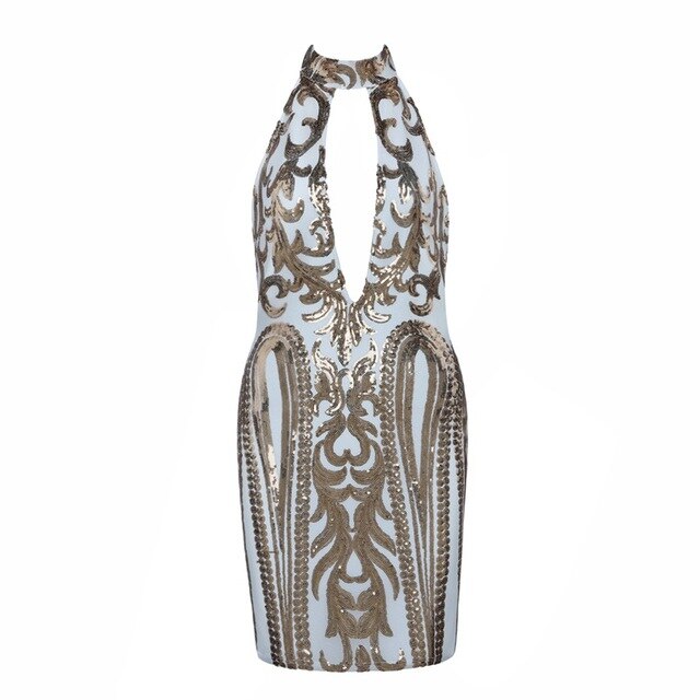 INDRESSME  Bandage  Sequined Backless Party Dress.